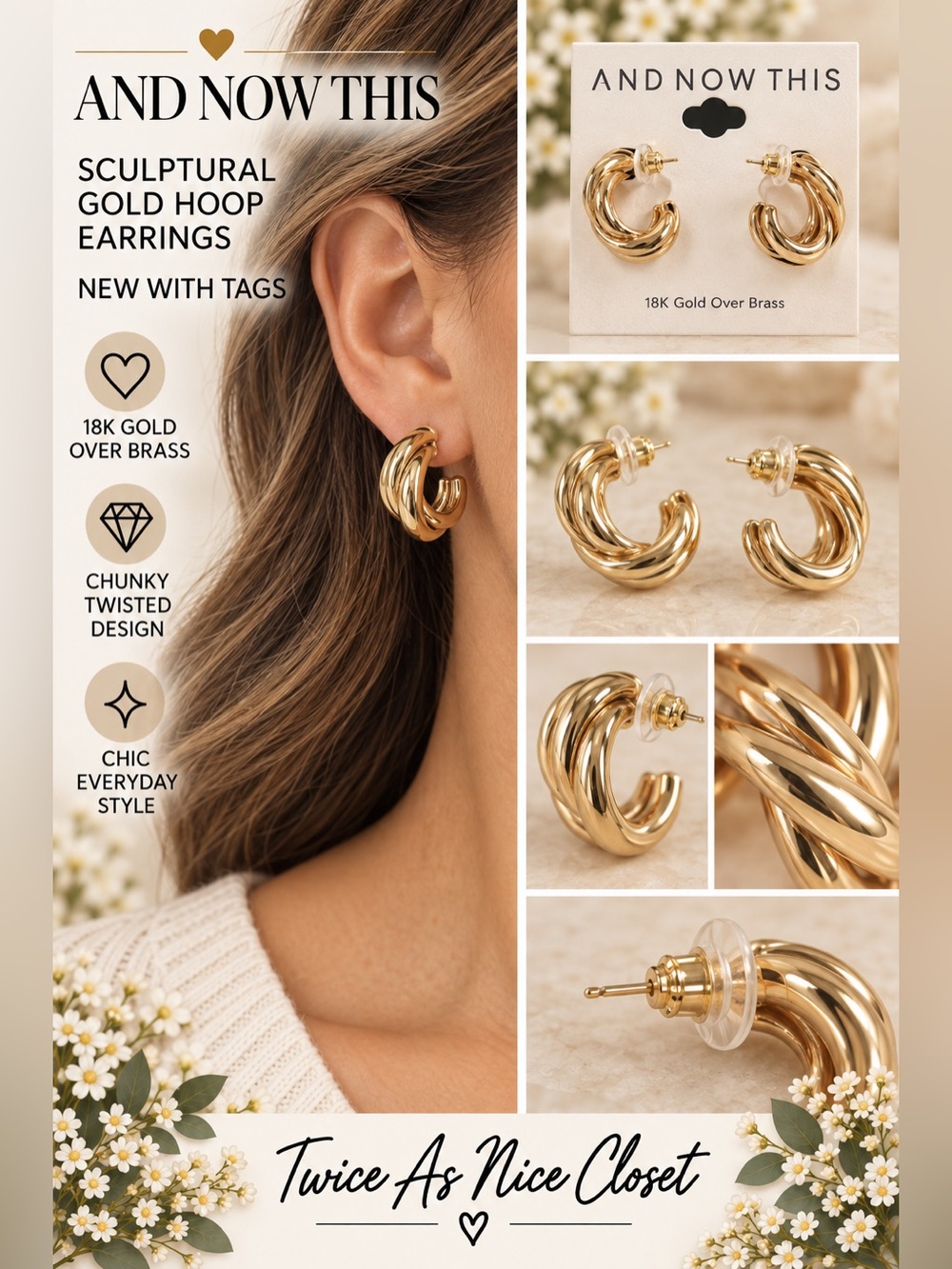 And‎ Now This Gold Hoop Earrings NEW